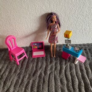 Barbie Doll with Pink Chair and Purple Hair